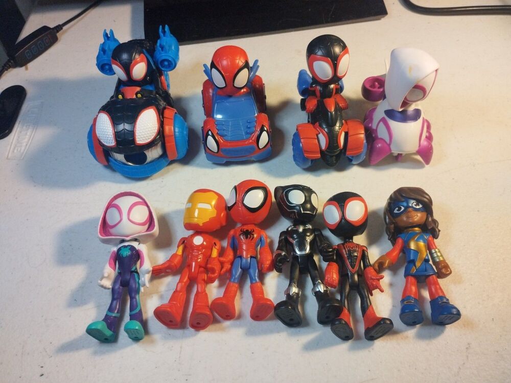 Marvel Spidey and His Amazing Friends Spider-Man Lot Of 6 Figures & 4 Vehicles